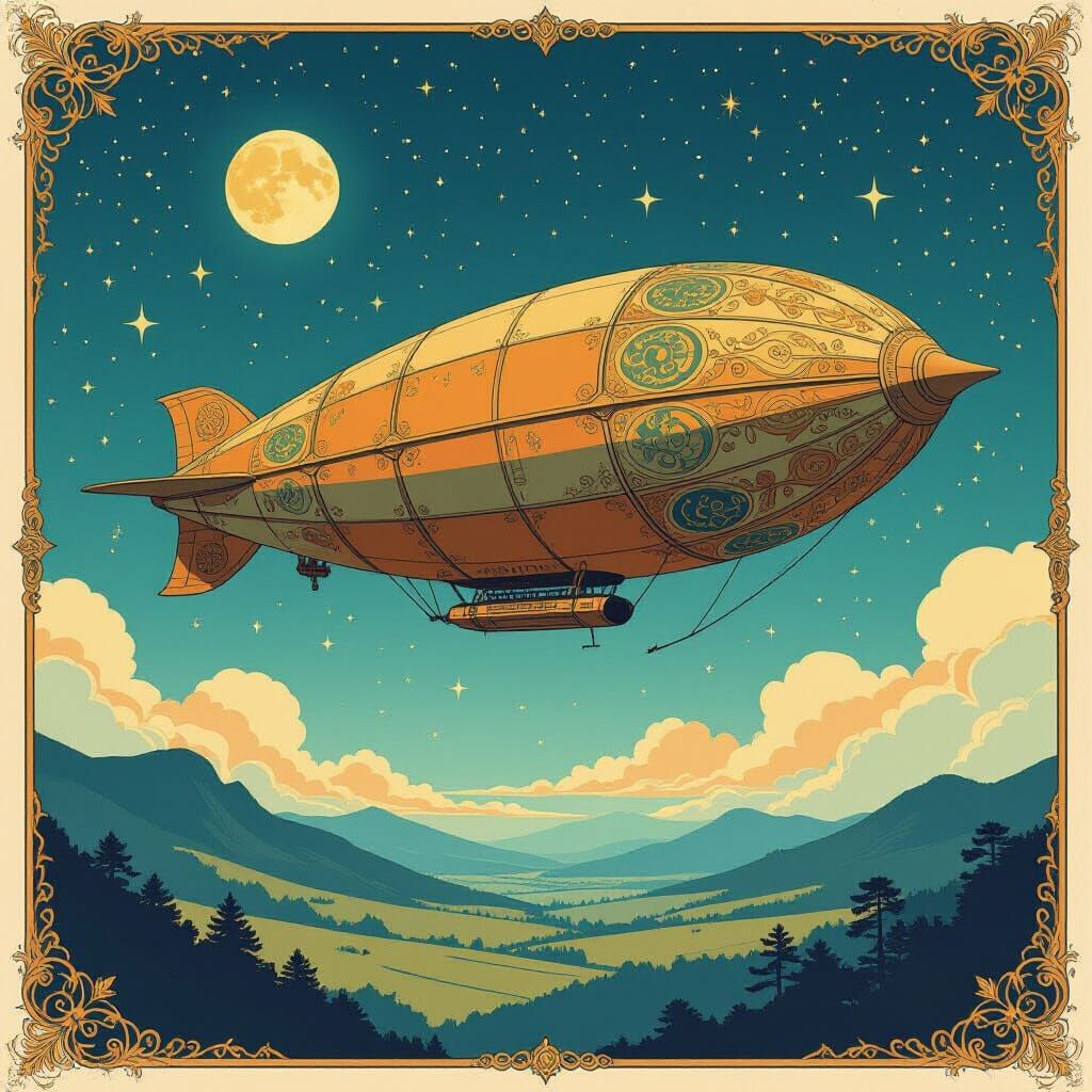 Ancient Airship in Starry Nebula