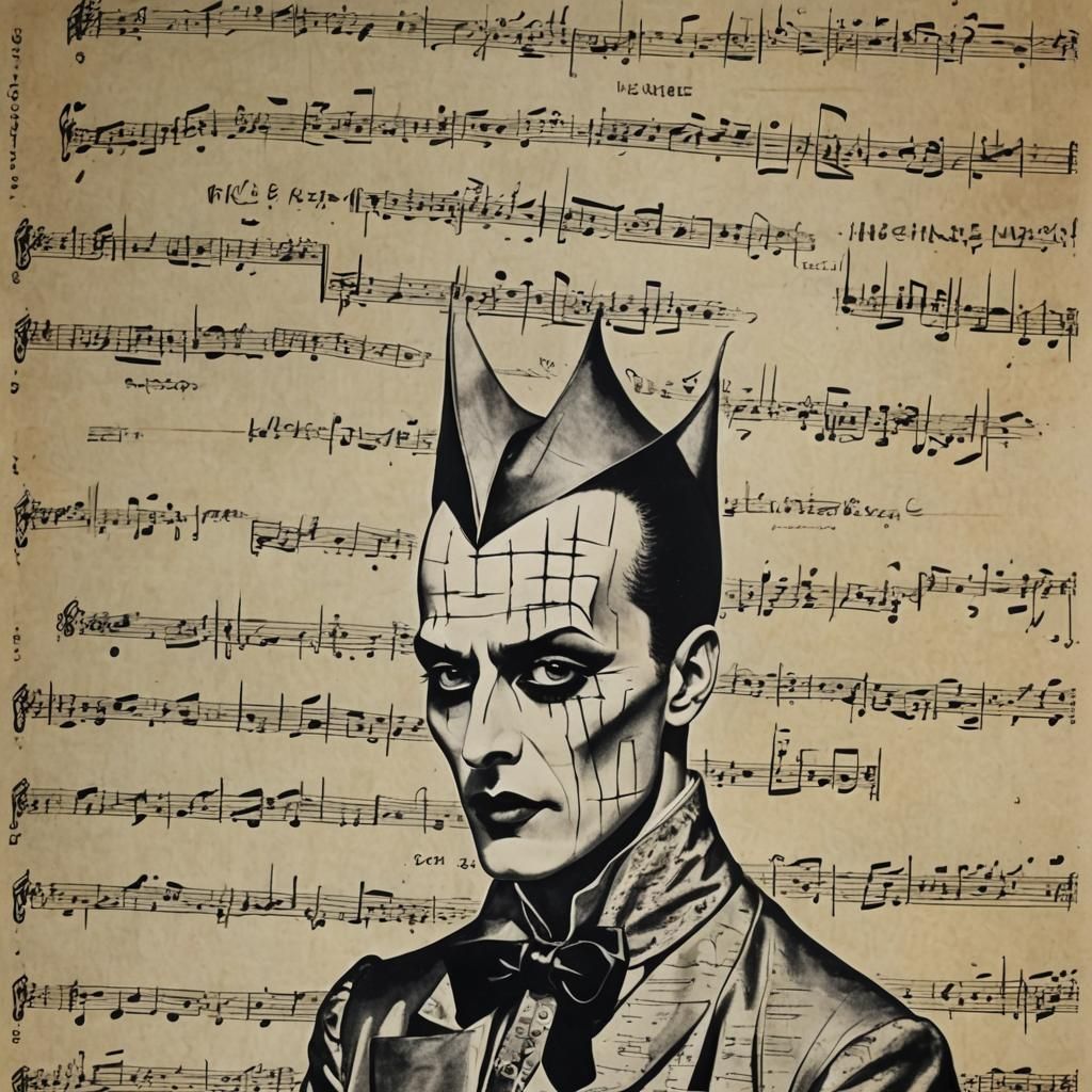 Klaus Nomi Lithograph with Cracked Sheet Music