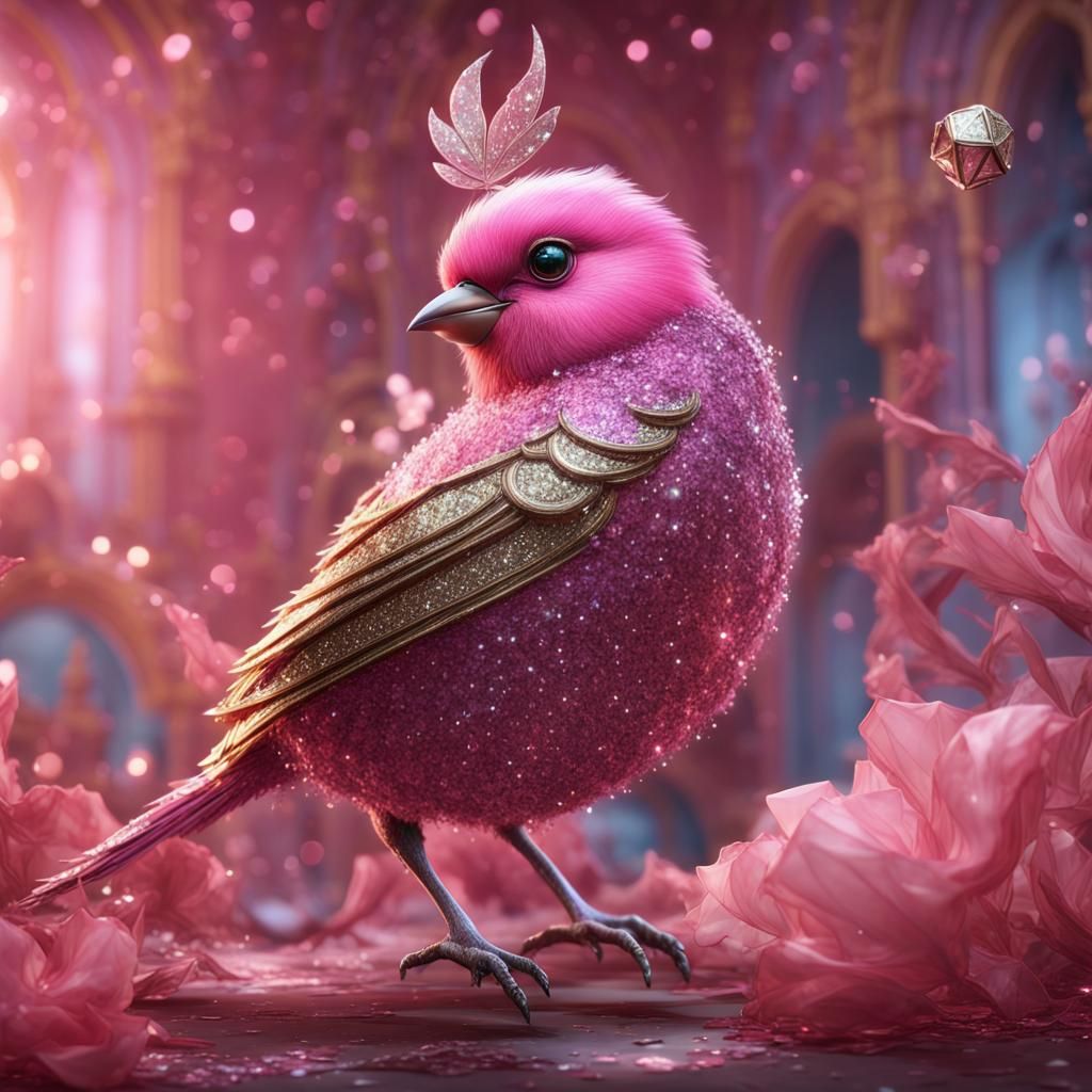Glittering Pink Bird with Diamond Accents