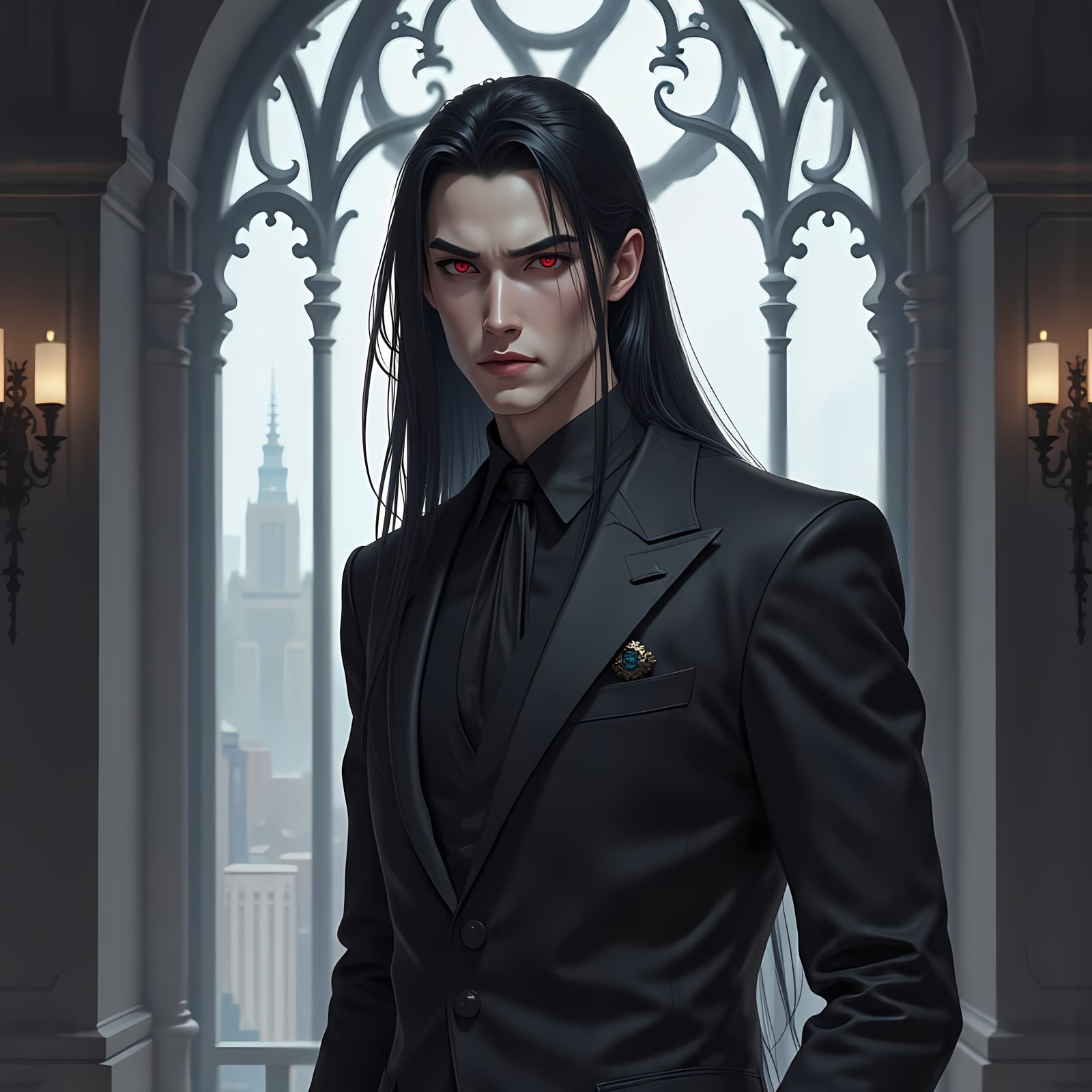 Aristocratic Man in Gothic Penthouse, Manhwa Style
