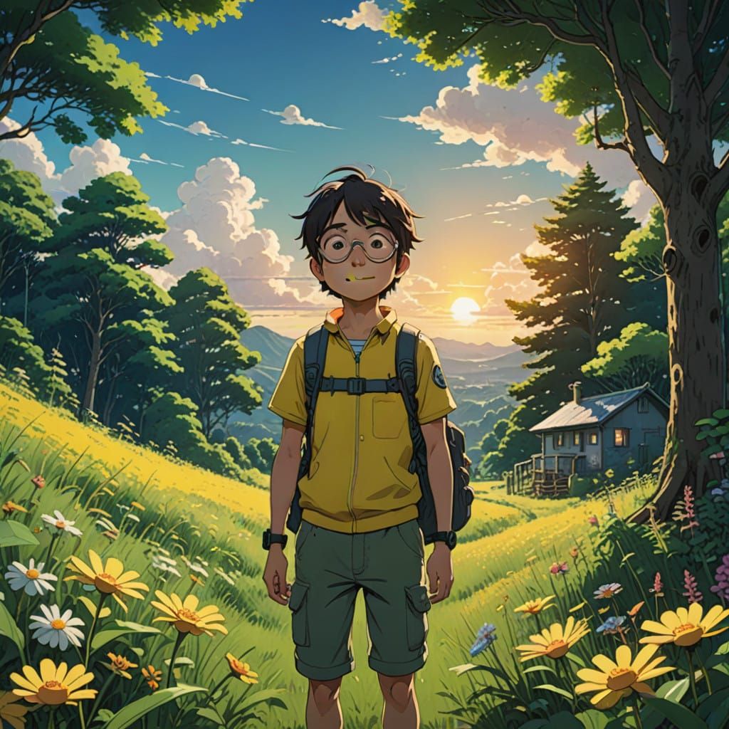 Joyful Minion in a Vibrant Studio Ghibli-Inspired Meadow