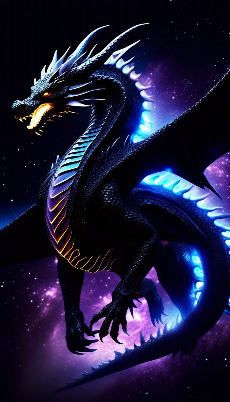 Epic Black Dragon God Flies Through Space
