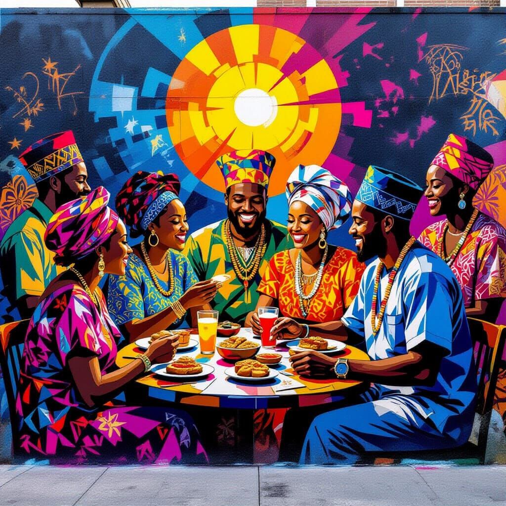 Vibrant African American Community Mural in Graffiti Style