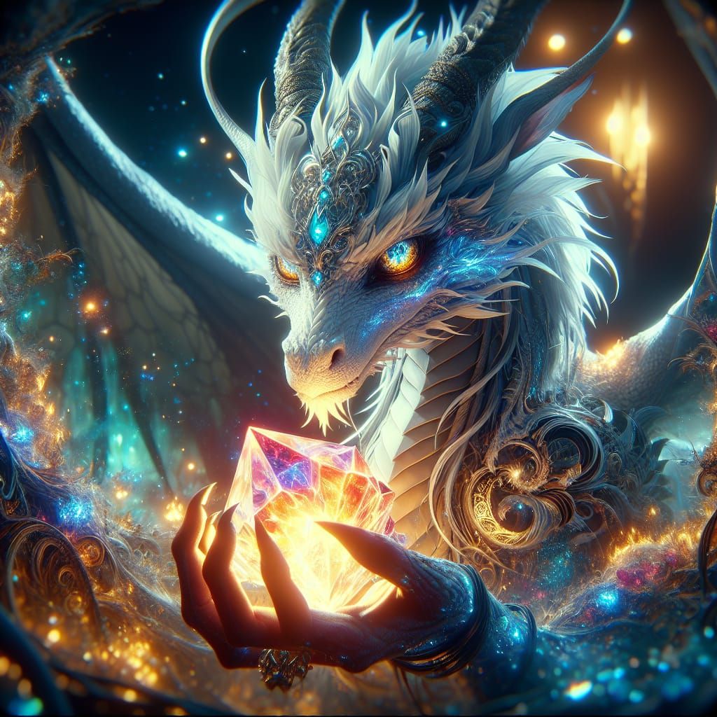 Expressive Dragon with Crystal in Romantic Style