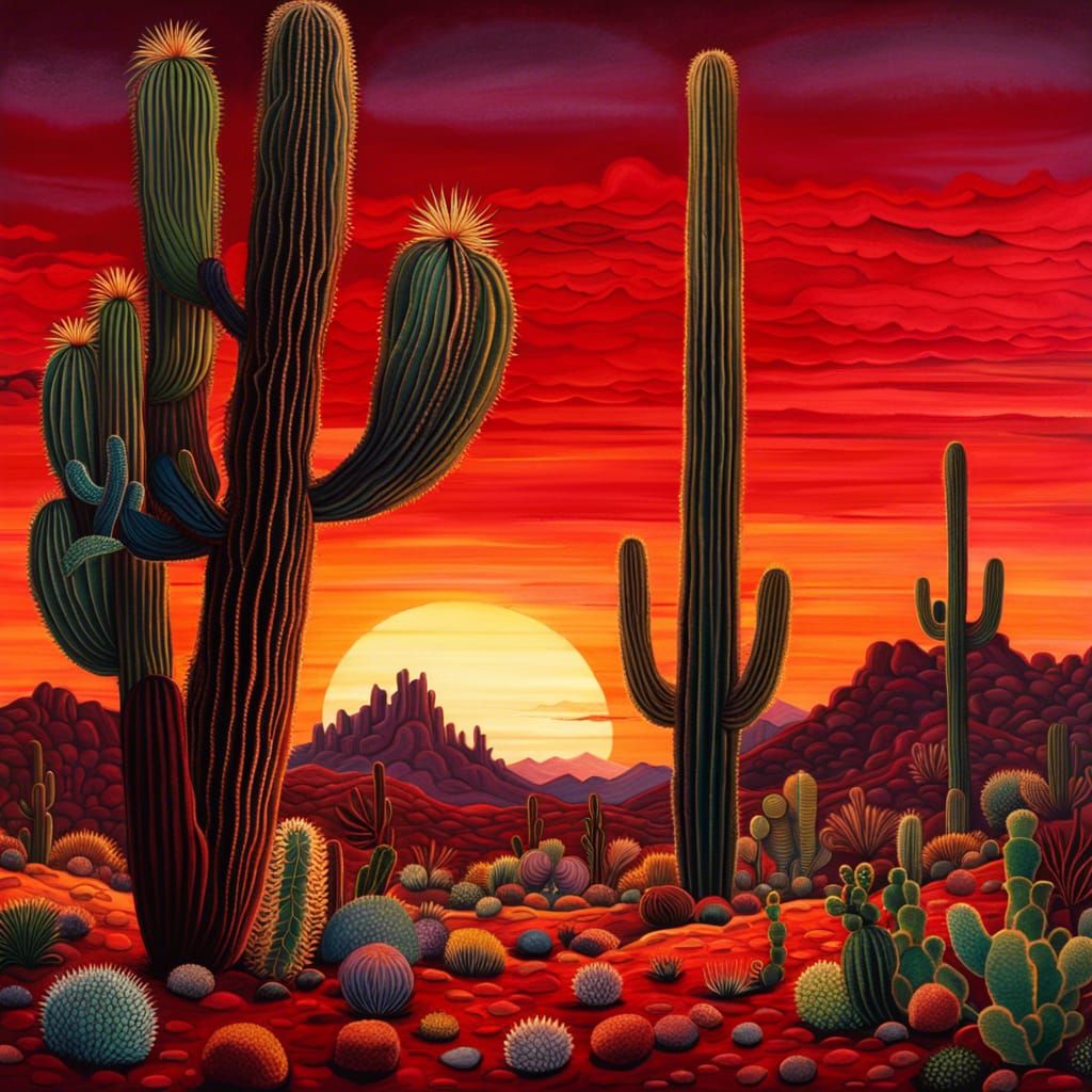 Colorful Desert Sunset Ink Painting