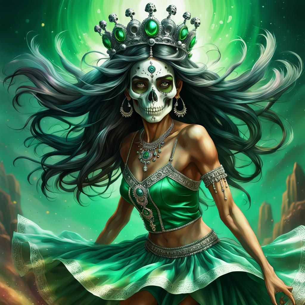 Indian Witch with Skull Crown in Hyperrealistic Style