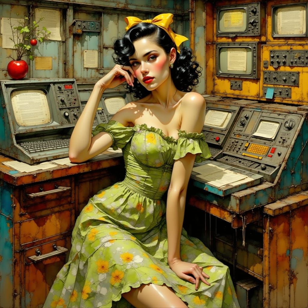 Retro Glamour: 1950s Pin-Up in Sci-Fi Setting