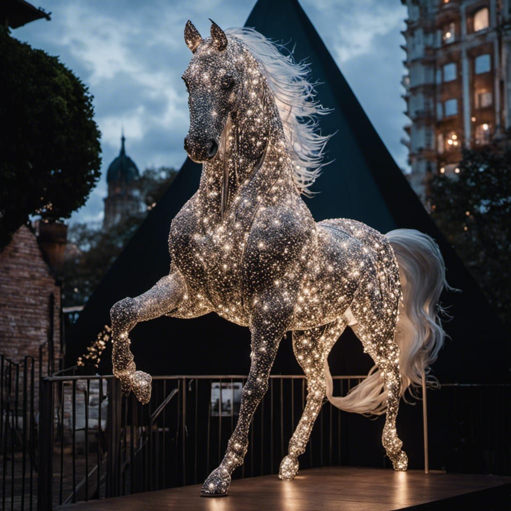 Sparkling Fairy Light Horse Sculpture in Storm