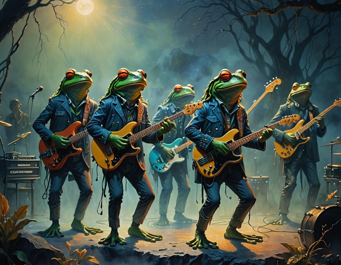 Frog Rock Band Performs on Misty Stage