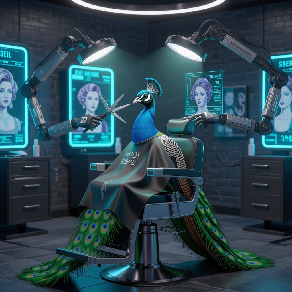 Peacock's Futuristic Haircut in Steampunk Studio