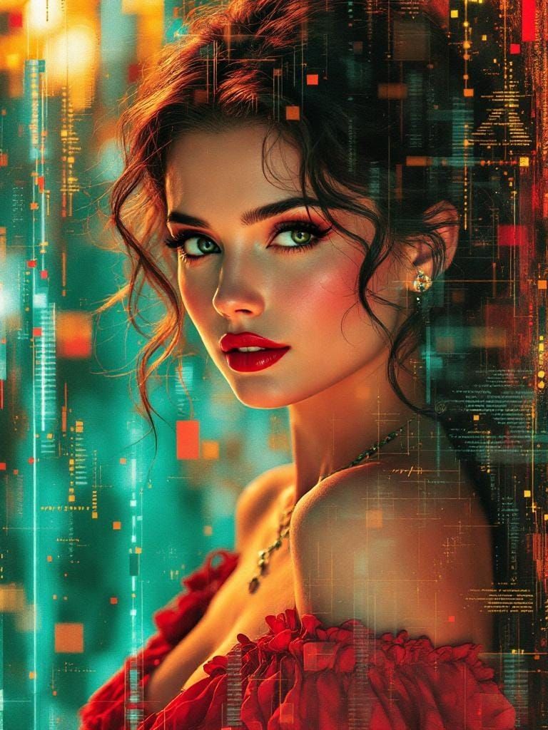 Glitch Art Pin-Up with Fractal Overlay