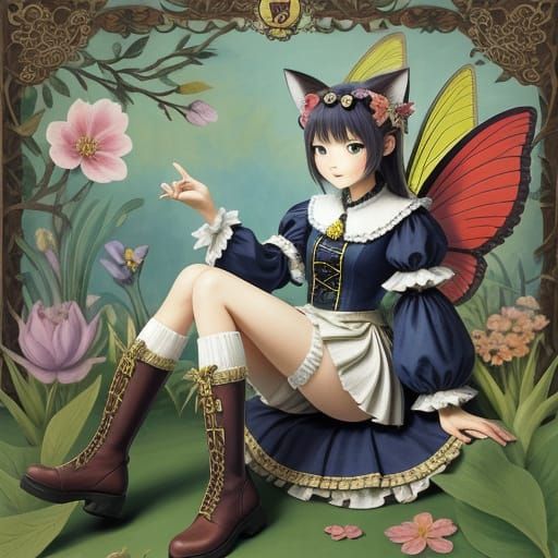 Eccentric Kawaii Cat in a Surreal Dreamscape