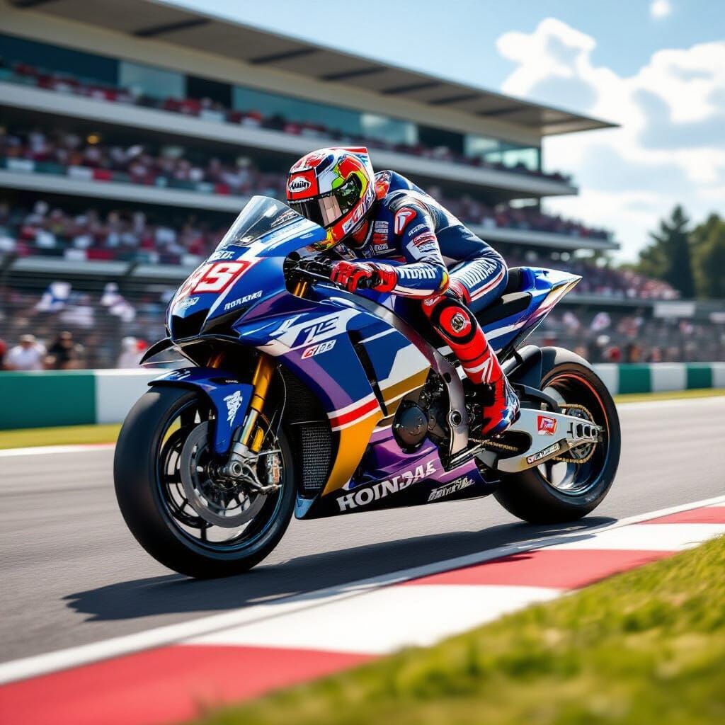 Rothmans Honda MotoGP Bike Roars Down Racetrack