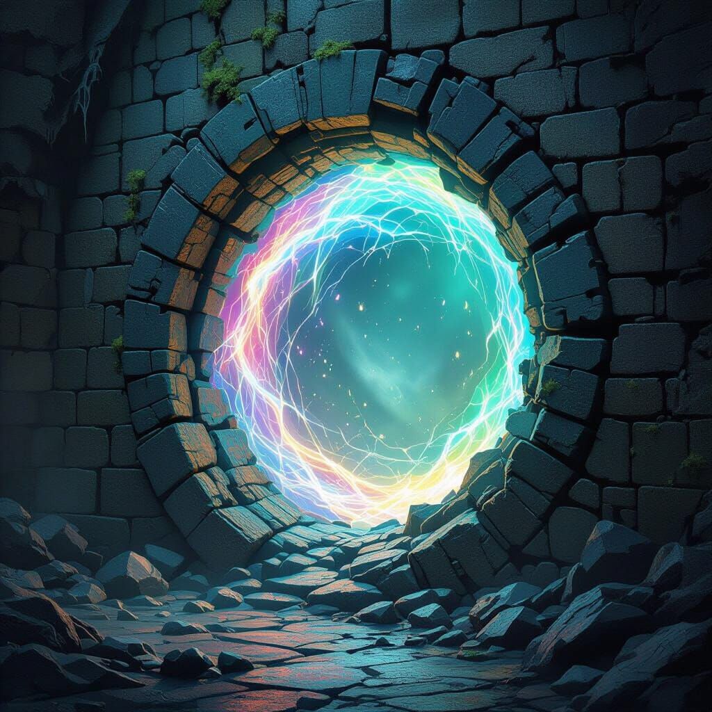 Iridescent Portal Opens in Ancient Wall