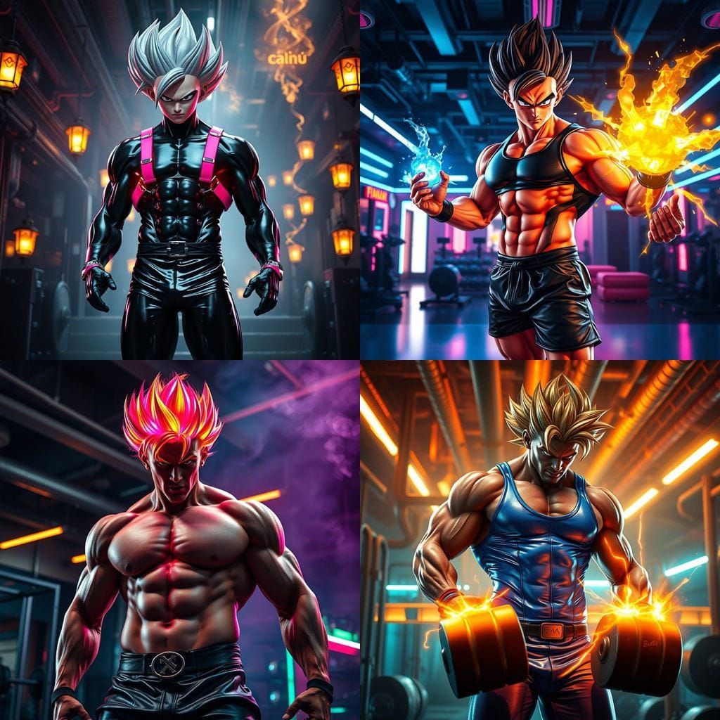 Vibrant Fantasy Gym Scene in Super Saiyan Style