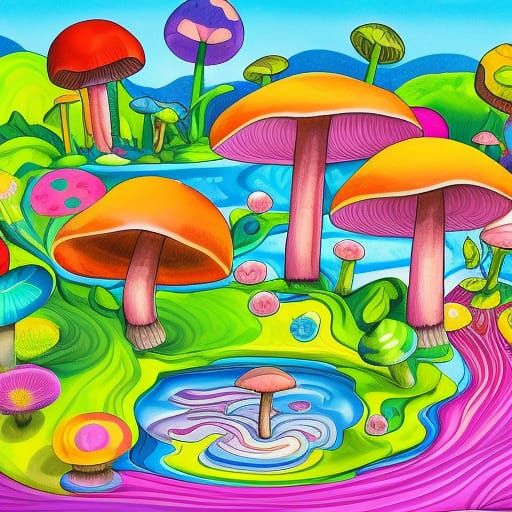 Vibrant Candyland Wonderland with Giant Mushrooms