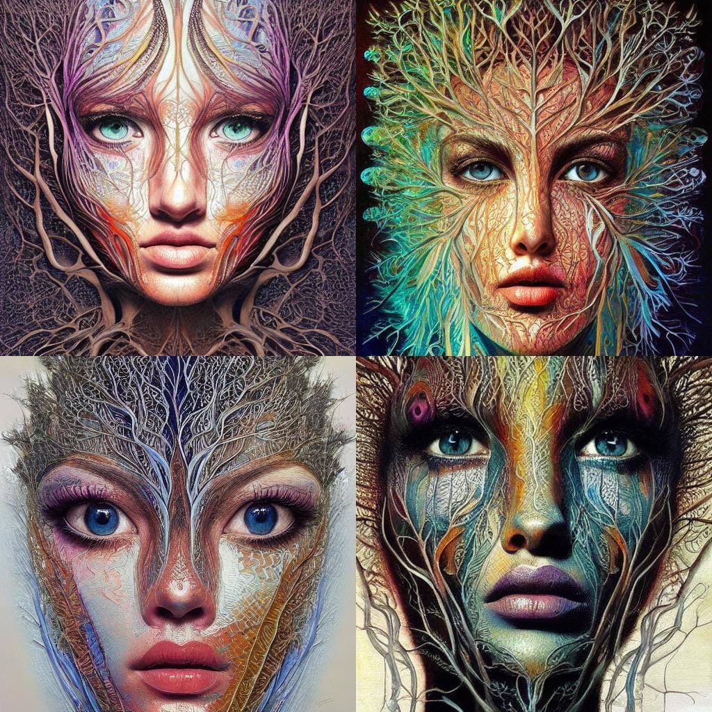 Spectral Woman with Vivid Eyes and Fractal Details