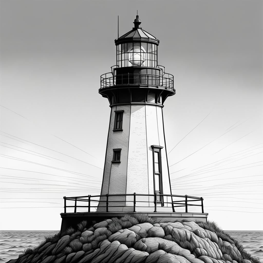 Minimalist Line Art Lighthouse Drawing