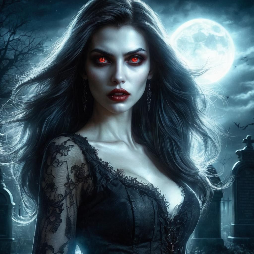 Gothic Vampire in Dark Graveyard Artwork