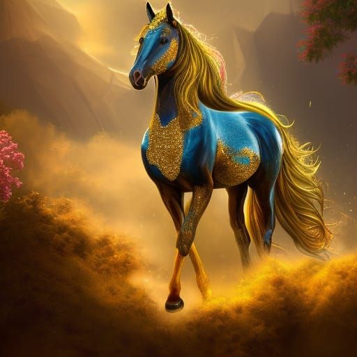 Horses with Golden Diamond Crowns: Fantasy Concept Art