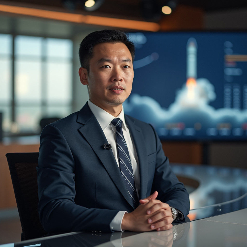 News Reporter Discussing SpaceX Launch in Studio