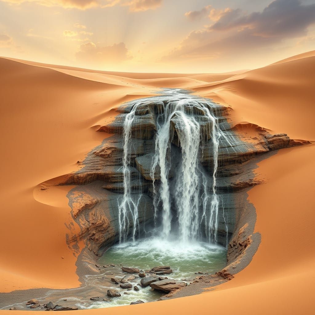 Surreal Waterfall Oasis in Sahara Desert