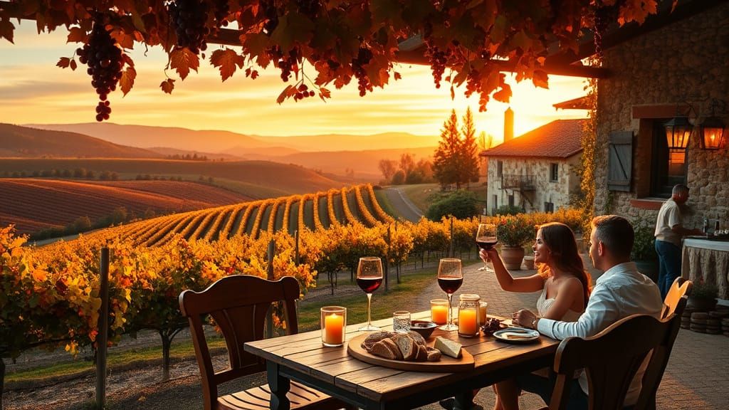 Autumn Vineyard Landscape in Warm Golden Light