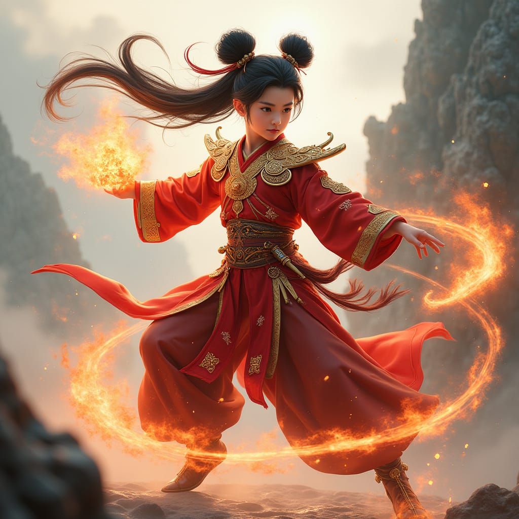 Majestic Na Zha Depicted in Futuristic Traditional Chinese A...