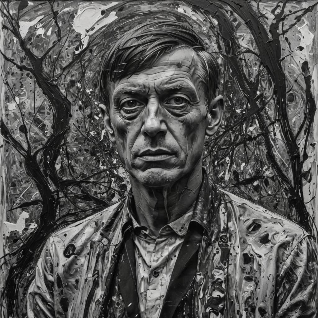 Monochrome Portrait of a Thinker in Mixed Styles