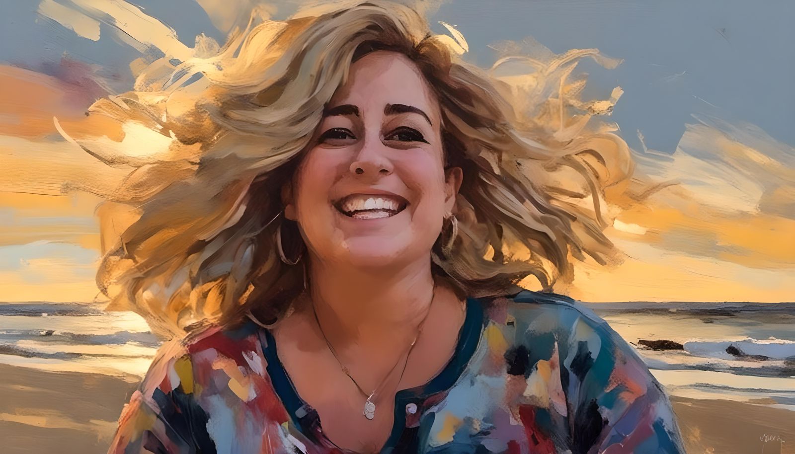 Impressionist Woman at the Beach in Golden Light