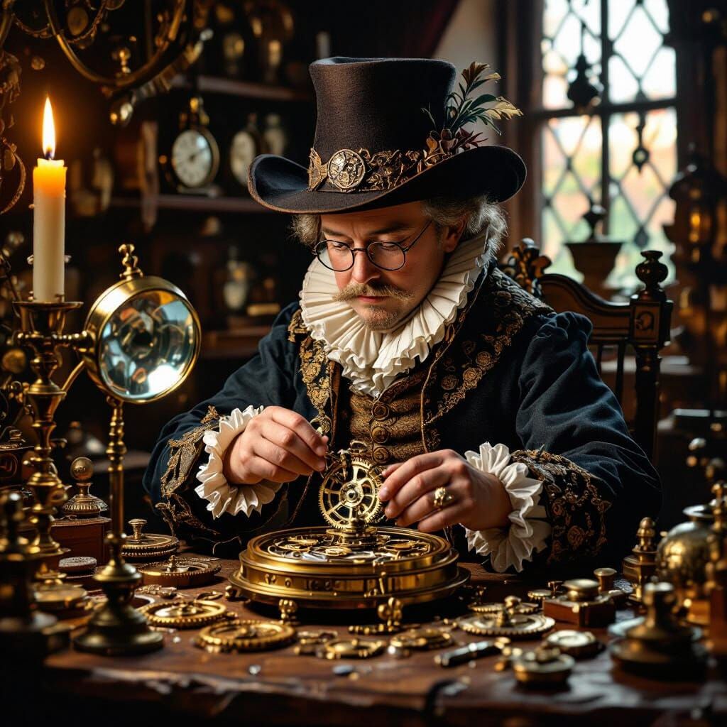 Lilliputian Clockmaker's Workshop in Dutch Golden Age Style