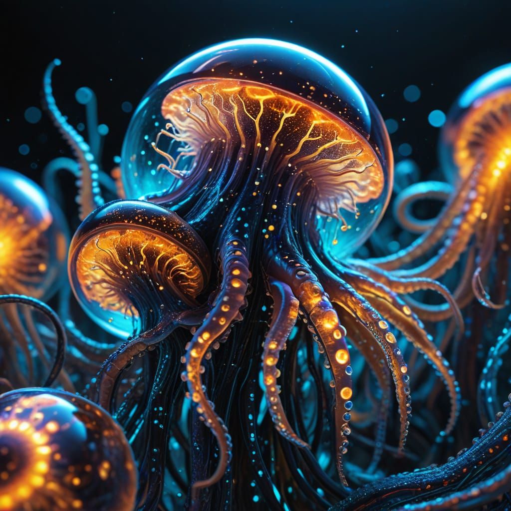 Microscopic World in Neon-Lit Bioluminescence