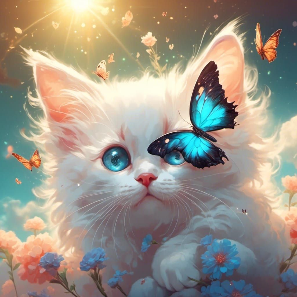 Siamese Kitten with Butterfly in Divine Light