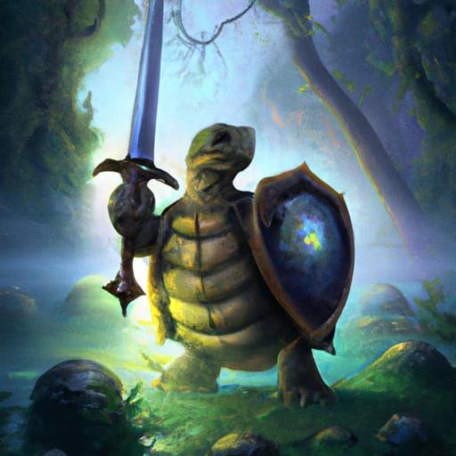Brave Armored Turtle with Sword and Shield