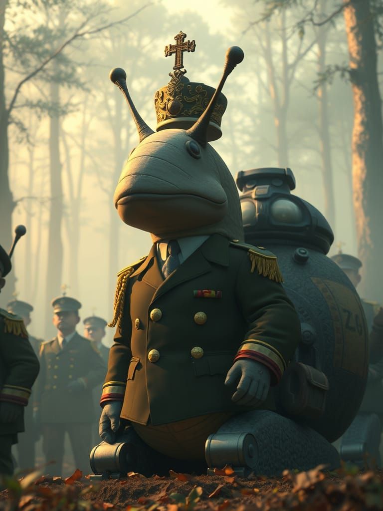 Snail General Inspects Troops in Misty Forest