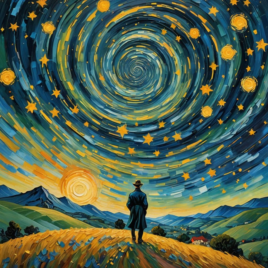 Expressionist Night Sky with Figure in Van Gogh Style