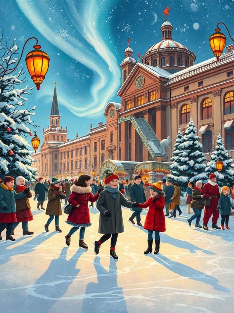 Festive Soviet New Year's Eve Illustration