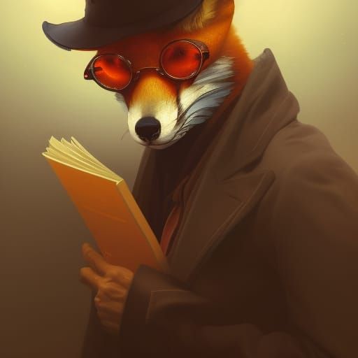Fox Gentleman with Fire Aura, Art Nouveau Portrait