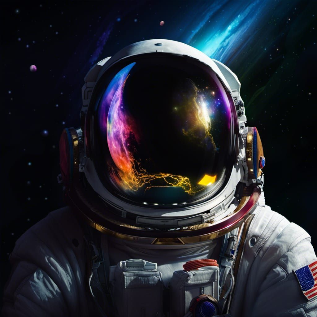 Astronaut Portrait with Galaxy Reflection in Visor