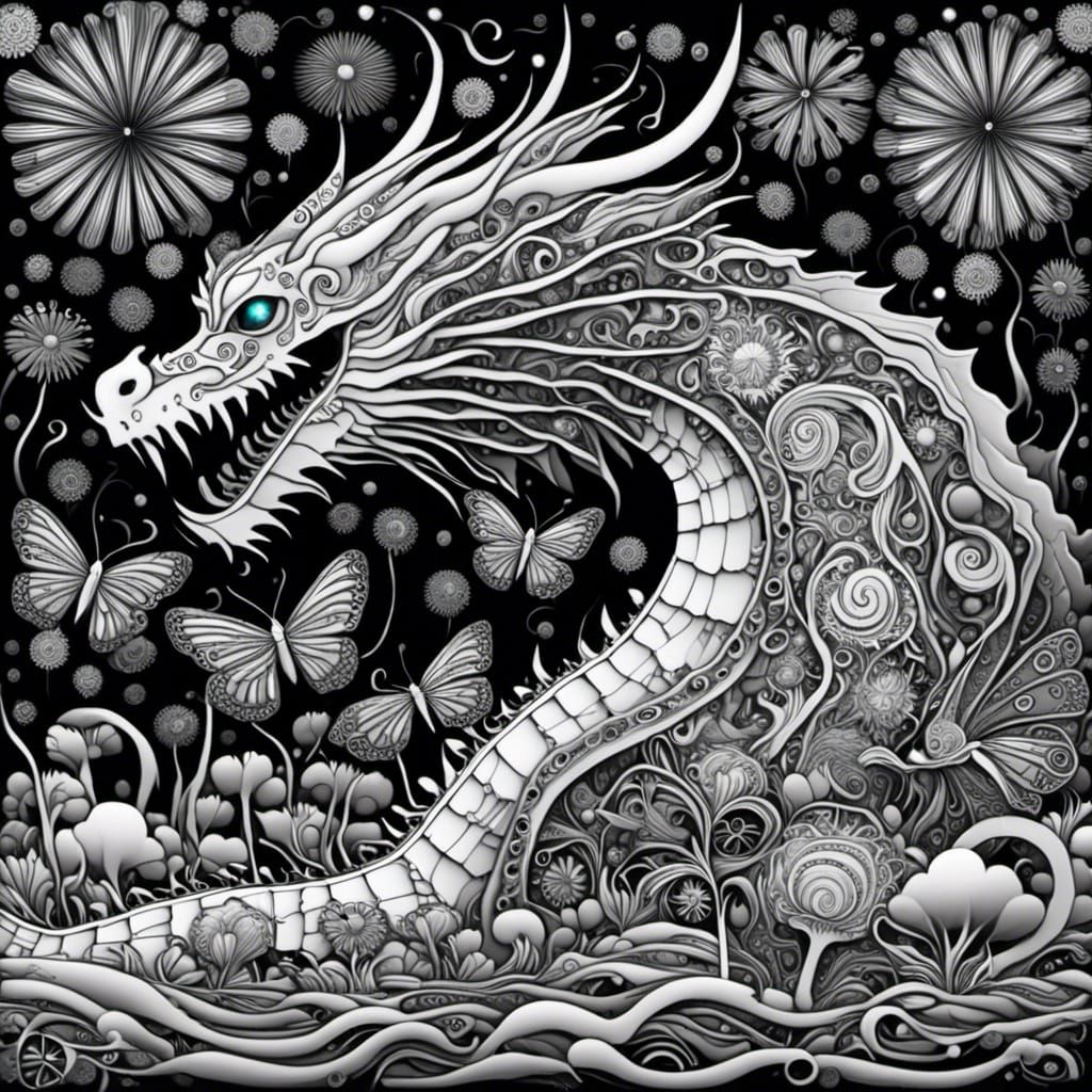 Art Nouveau Patchwork Dragon in Thermal Imaging