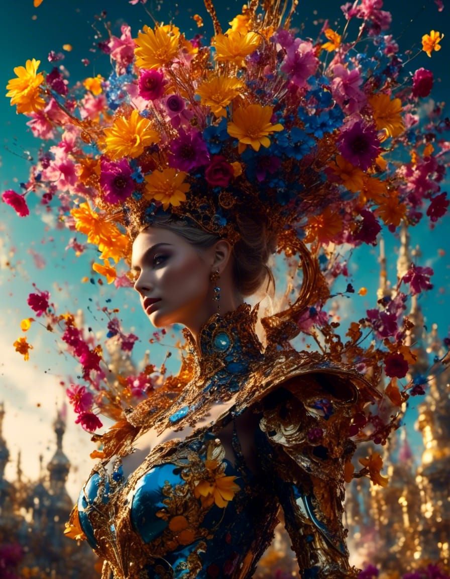 Explosion of Darkly Colorful Flowers in Cinematic Style
