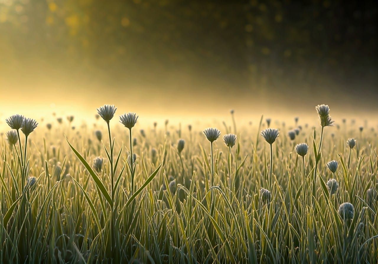 Frosty Wildflower Field in Ethereal Mist