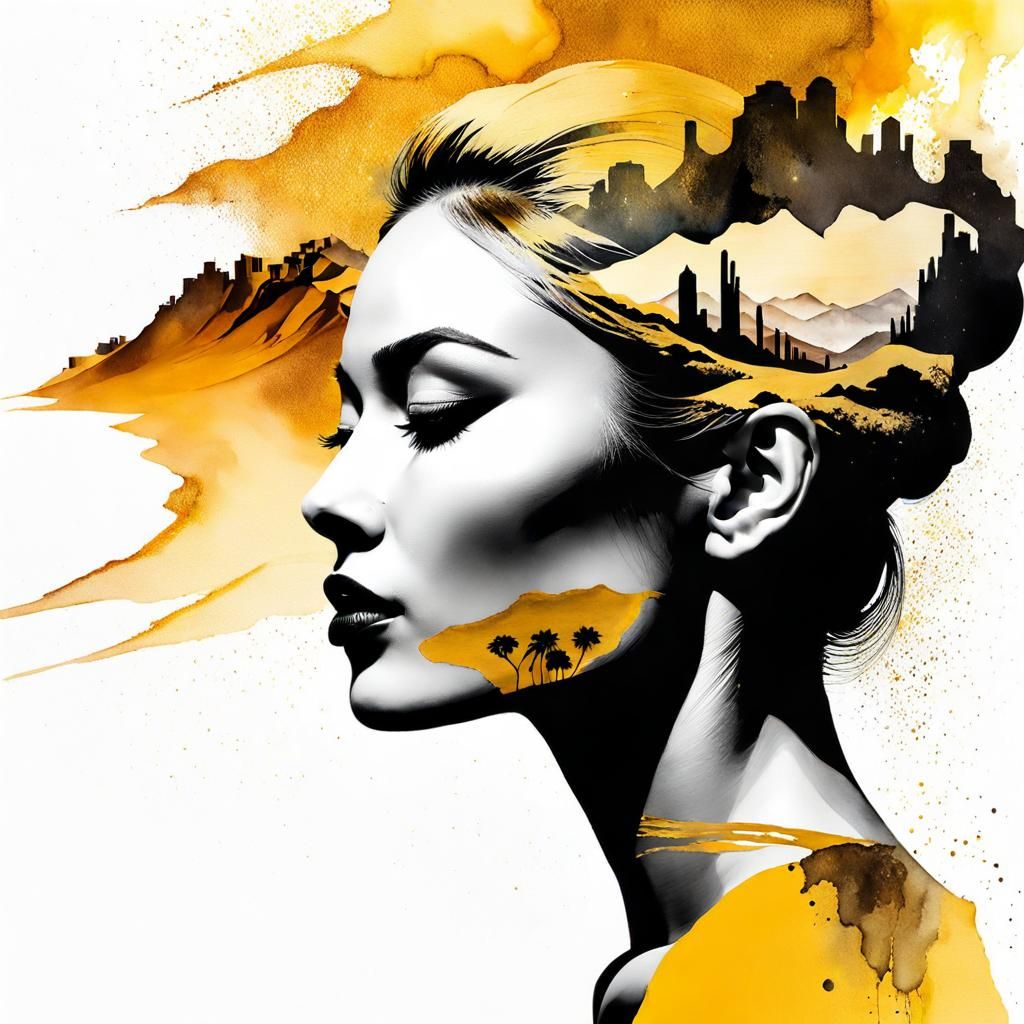 Double Exposure: Desert Silhouette in Mixed Media