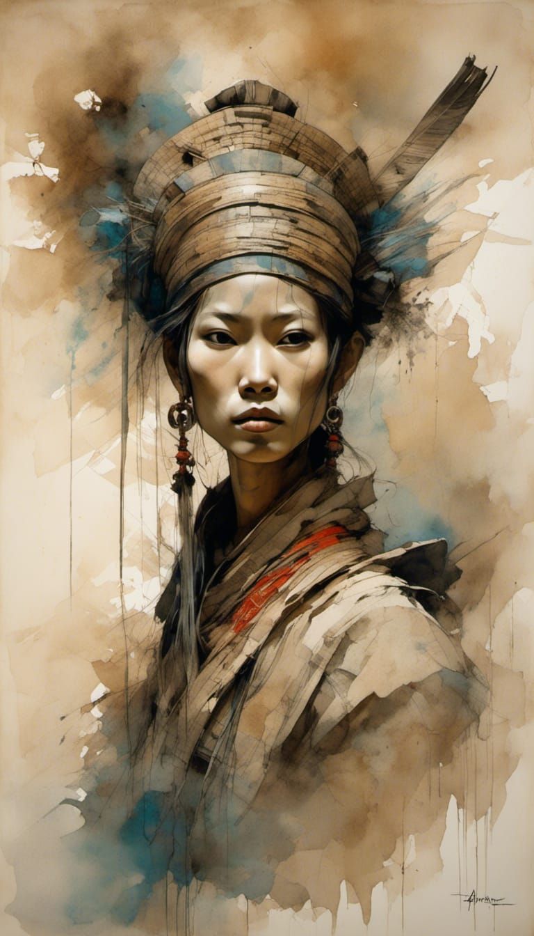 Thai Warrior Portrait in Art Nouveau Style