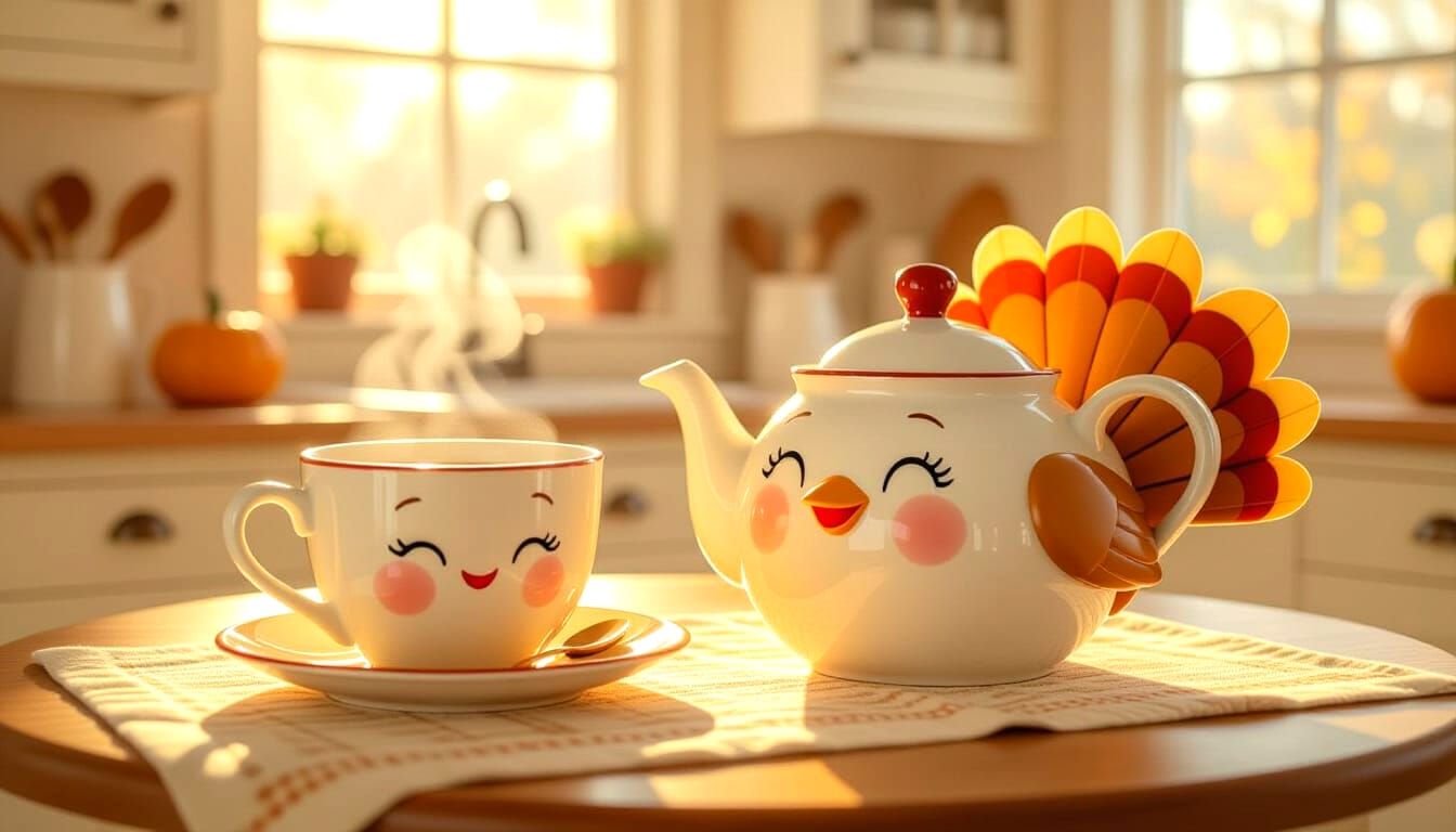 Whimsical Turkey Teapot on Cozy Kitchen Table