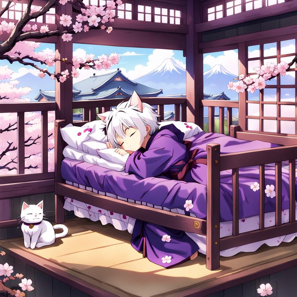 Baby with Cat Ears in Japanese Anime Style