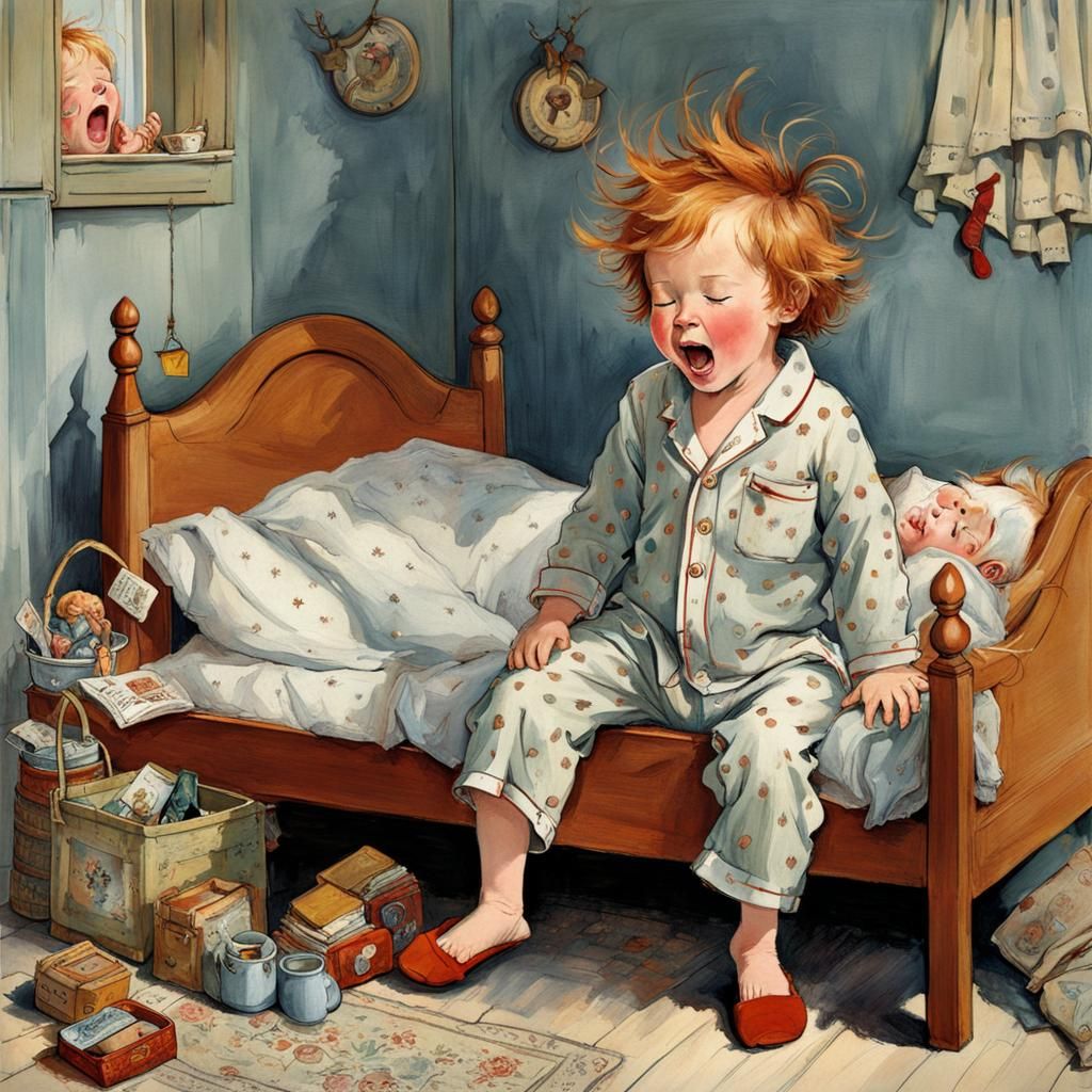 Redhead Toddler Jumps out of Bed: Hyper-realistic Image