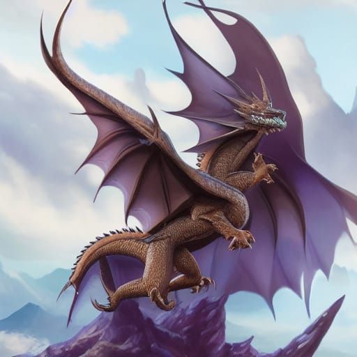 Majestic Dragon Soars Through Twilight Sky - Digital Paintin...