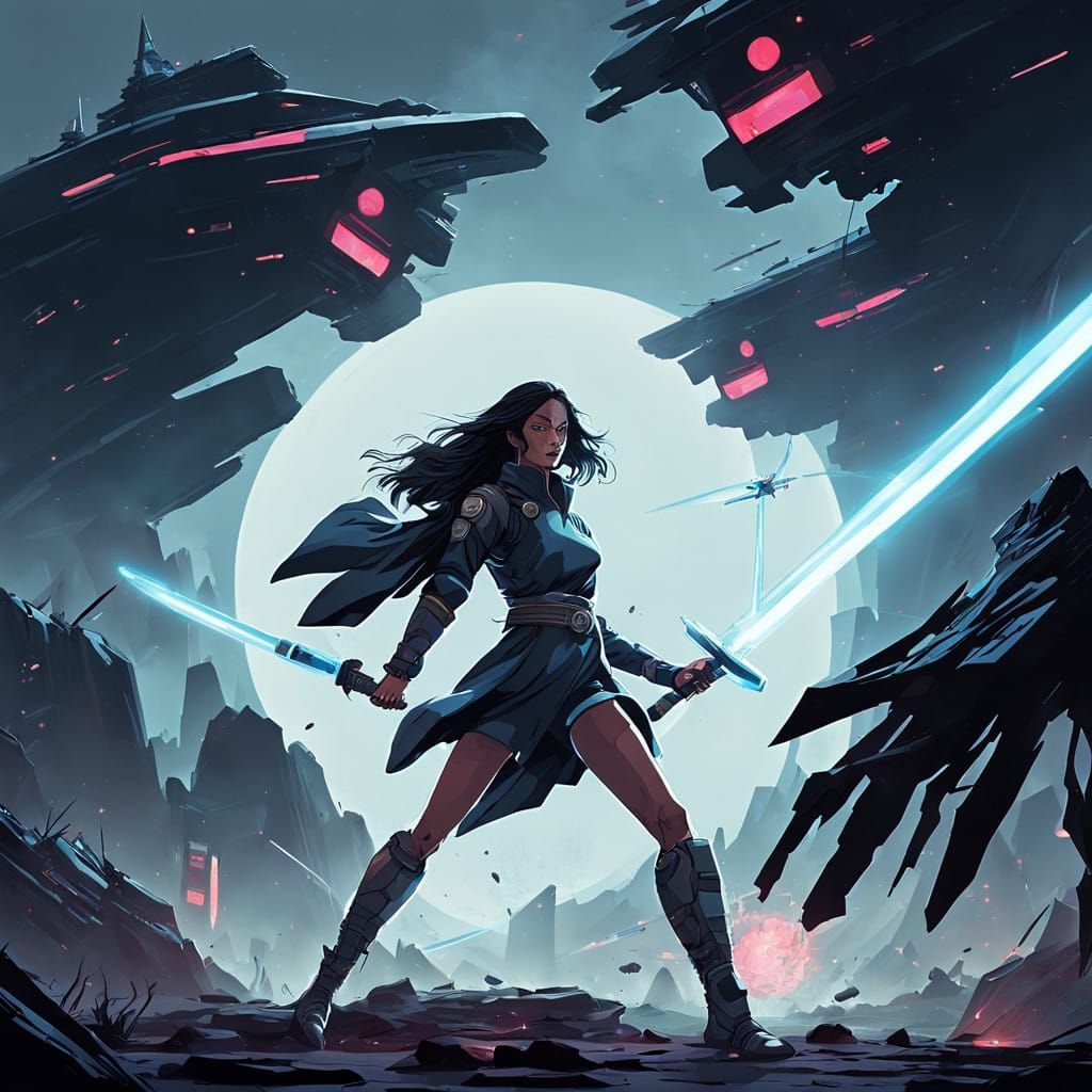 Dynamic Cyberpunk Warrior Executes Blazing Karate Kick