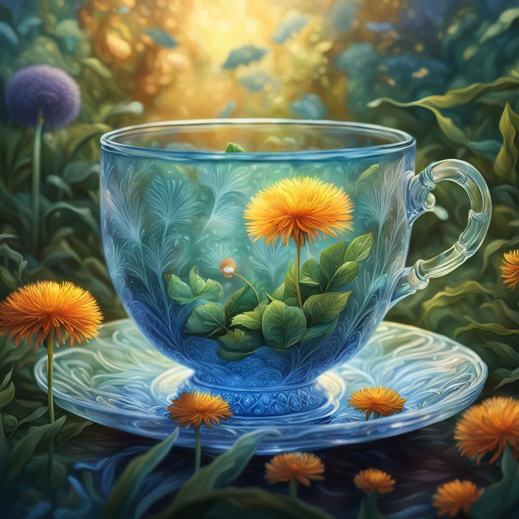 Dandelion Tea in Crystal Cup: Fantasy Garden Art